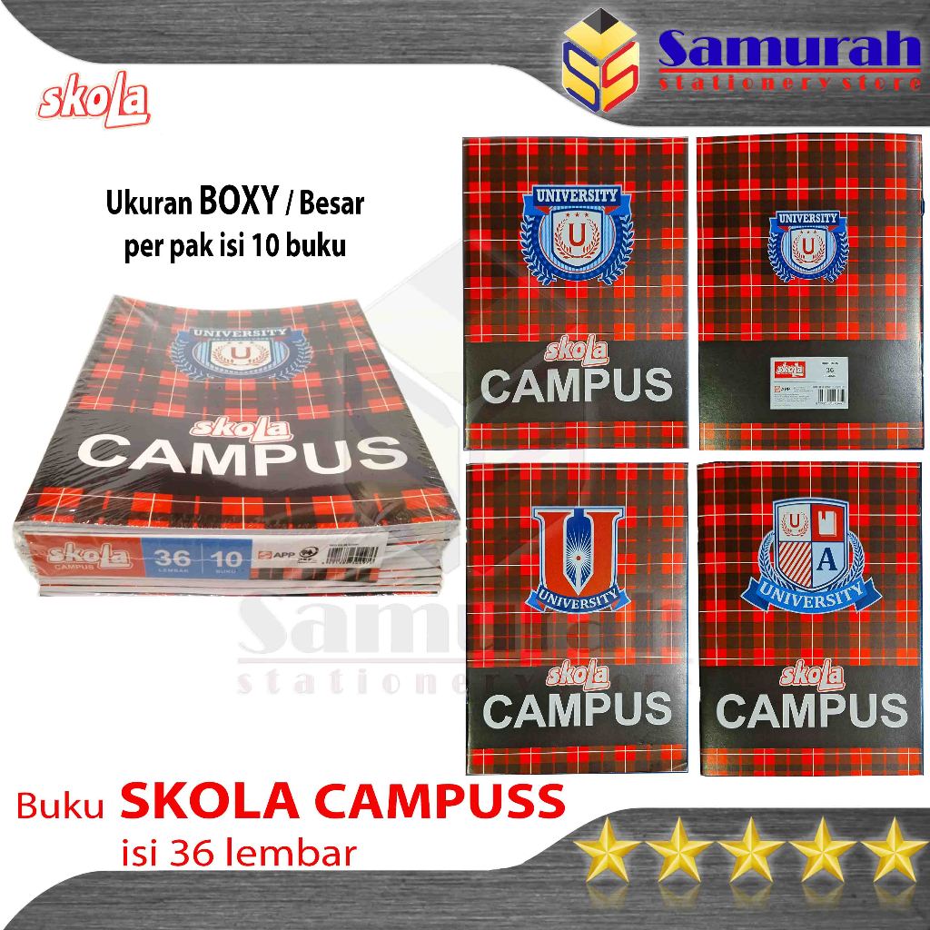 

Buku Tulis Skola Campus Isi 36 Lembar / Buku Sekolah Ukuran Boxy / B5 Campuss 36 Lbr - Per Pak isi 10 Buku Sekola