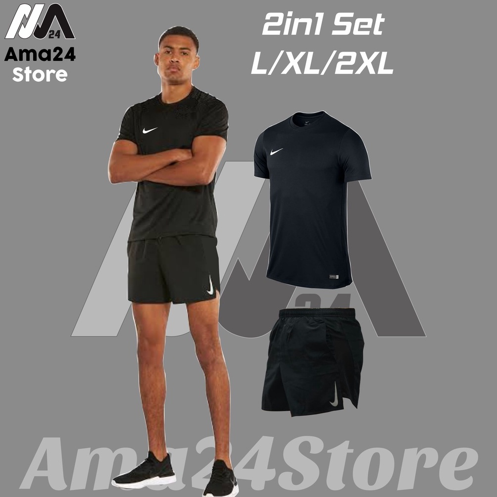 KODE W48U 2 in 1 Setelan Lari Baju Jersey Celana Pendek Celana Lari Olahraga Pria Jumbo