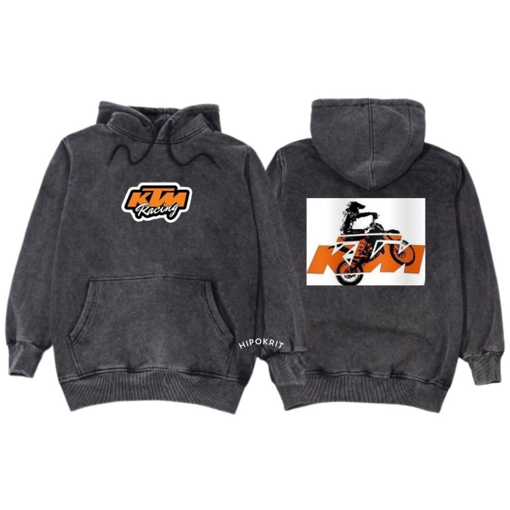 Jaket Motor Balap Race KTM Distro Pullover Black Sandwash Katun Plecce Original