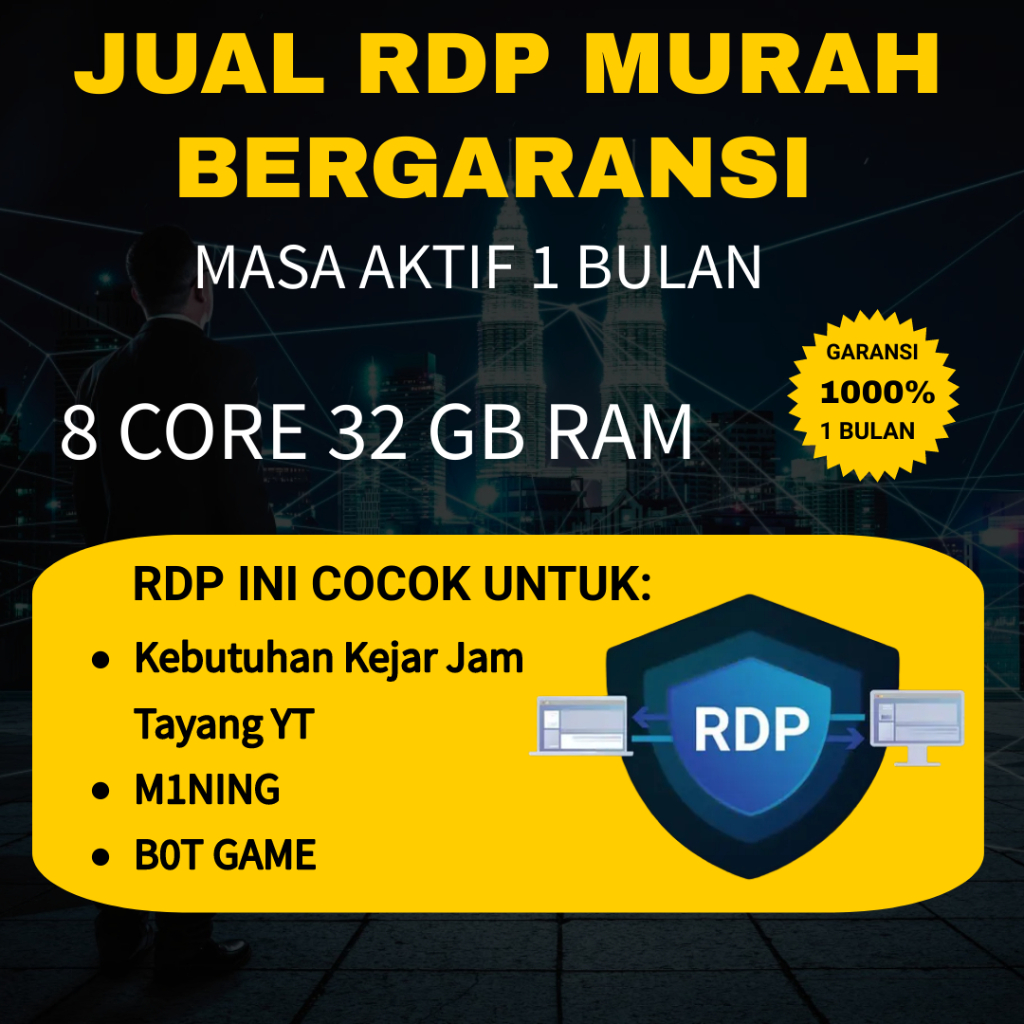 READY SEWA RDP 8 CORE 32 GB RAM AKTIF 1 BULAN