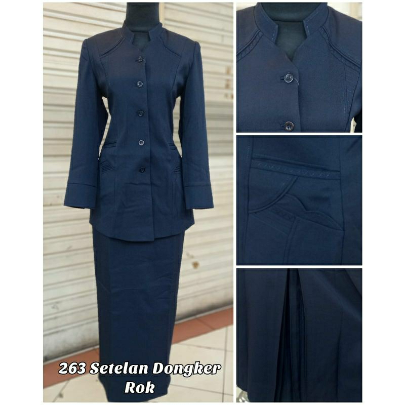 Blazer baju kantor Guru Dongker setelan Rok