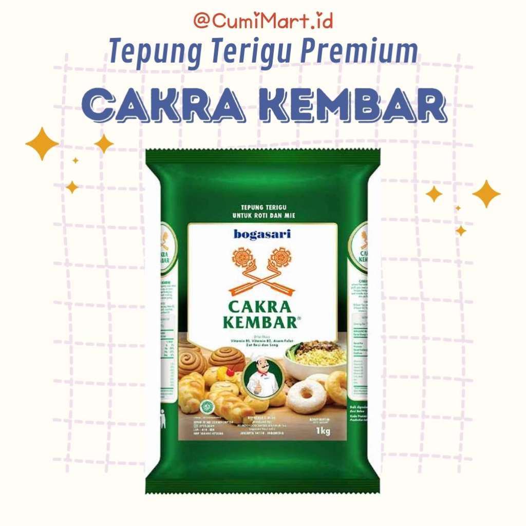 

Tepung Terigu Cakra Kembar Premium 1kg Bogasari