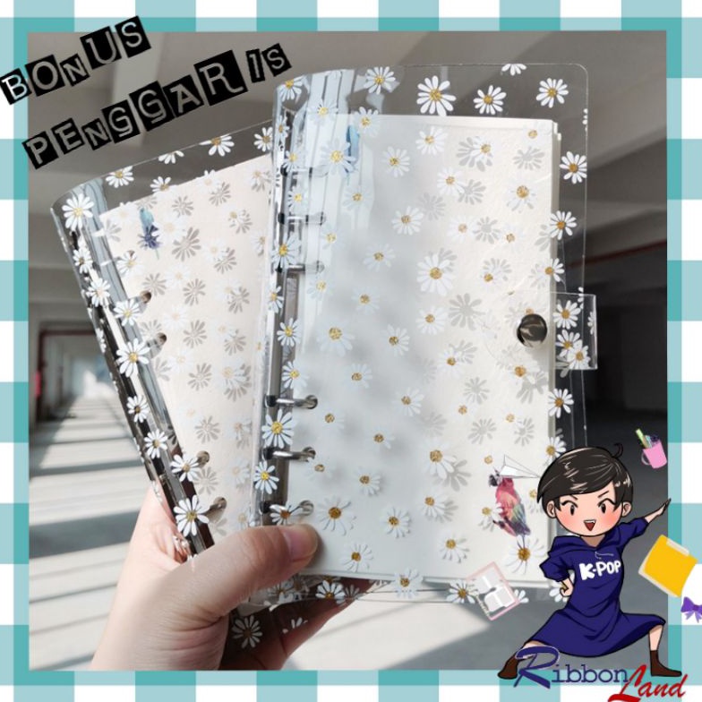 

KODE Y89B FREE Penggaris A6 A7 Binder Small Print Flower Daisy 6 Ring