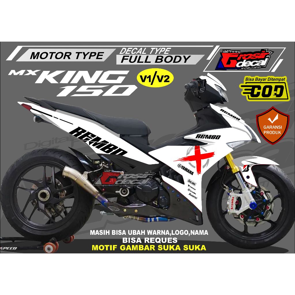 Decal Mx King 150 New / Old Putih Full Body Fullblok Free Custom Stiker Mx King 150 Full Body