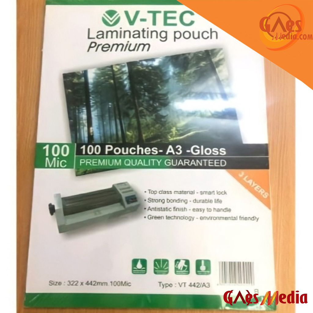 

Plastik Laminating F4 V-TEC 100 Micron (5 Lembar) / Plastik Laminating Folio 100 Micron V TEC