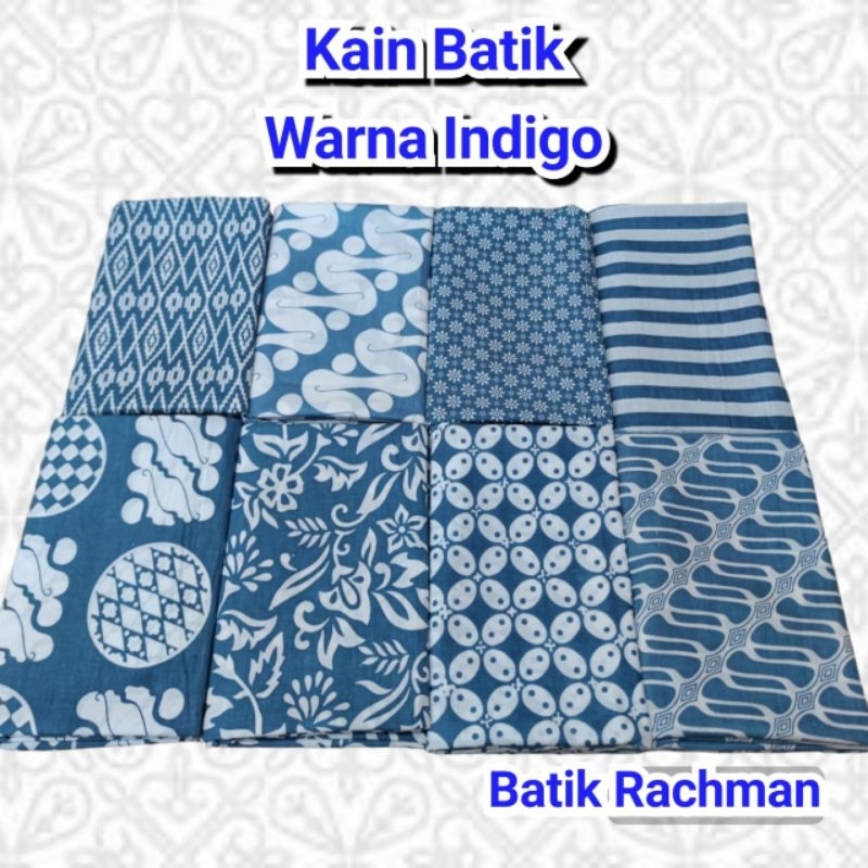 Kain Batik Katun Premium Halus Berkualitas Serian Motif Warna Biru Muda Langit Indigo Untuk Rok Bawa