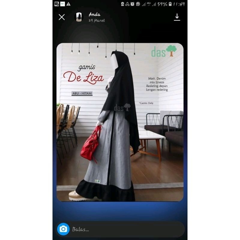 gamis syari abu hitam merk DAS preloved shopee video req