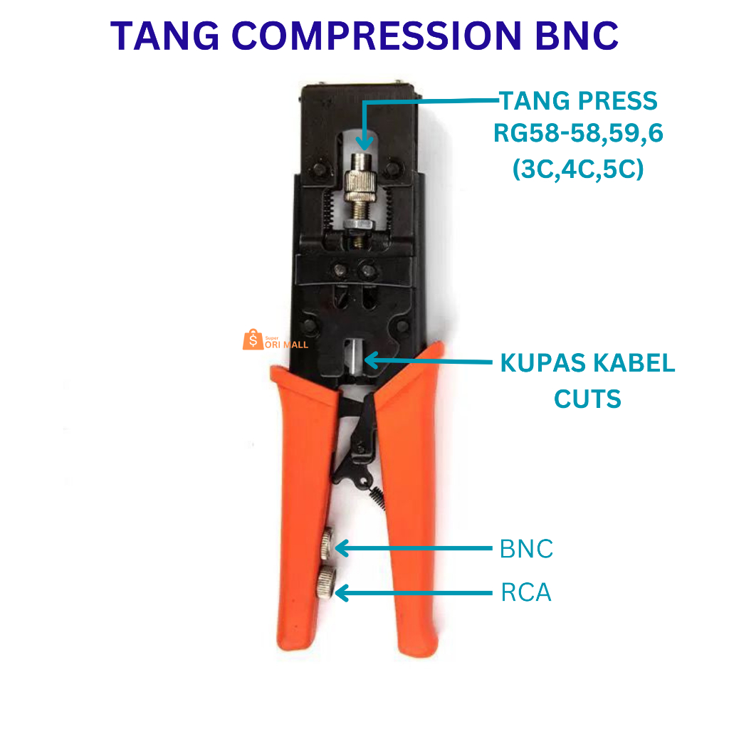 TANG PRESS TANG COMPRESSION F ,BNC,RCA,RG58 3C,RG59 4C,RG6 5C For Waterproof Konektor