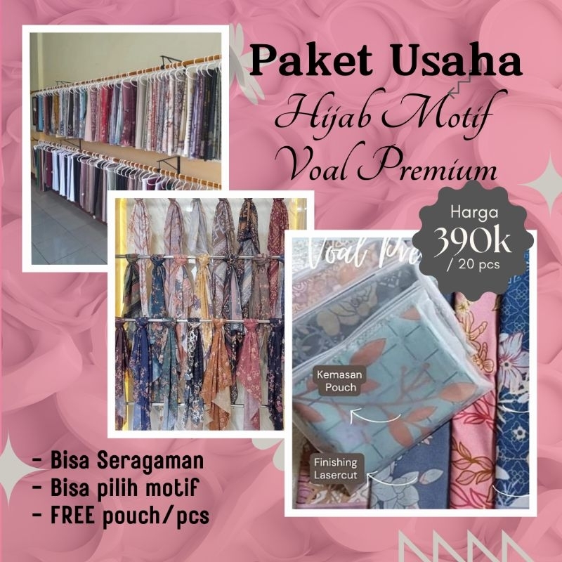 Paket Usaha 20 PCS/1 Kodi Hijab Motif Voal Premium Segi Empat (110 cm × 110 cm ) | Hijab Segi Empat 