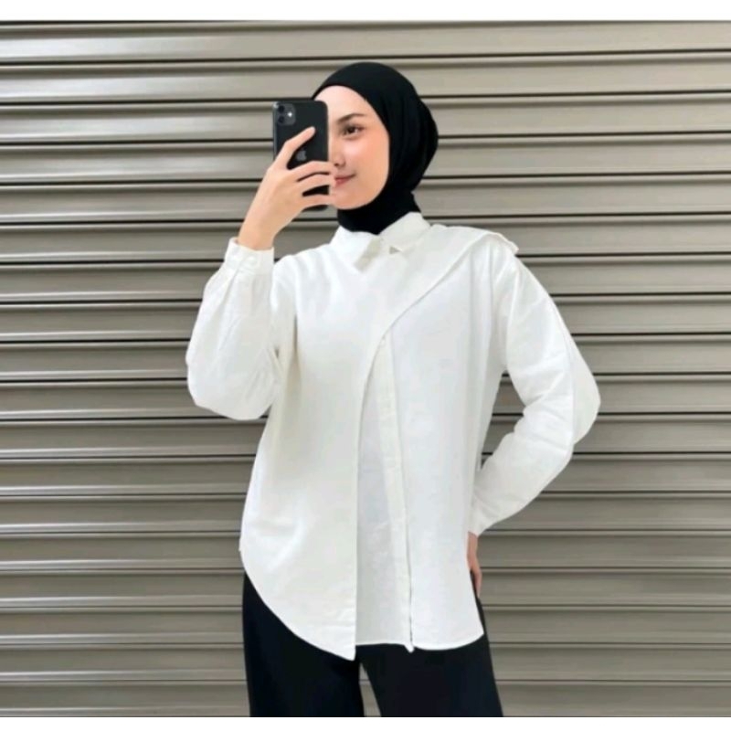 Kemeja Wanita Hawa Shirt Linen Oversize Atasan Wanita Hijab