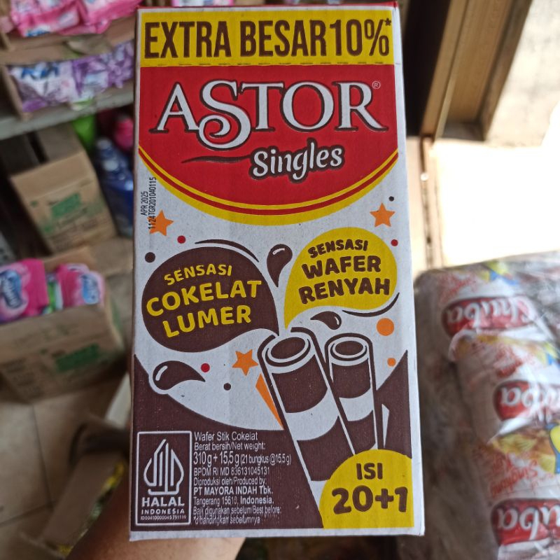 

Astor Singles Stick Wafer Mayora Rasa Cokelat Chocolate