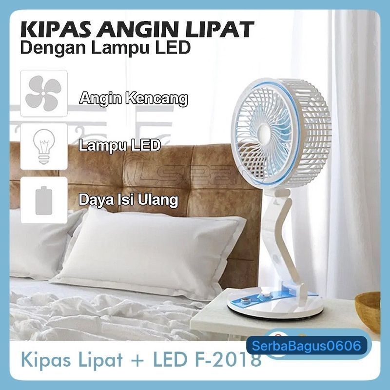 kipas angin LED dan lipat FLECO F-2018 kipas folding fan, batre, dan bisa di cas/portabel