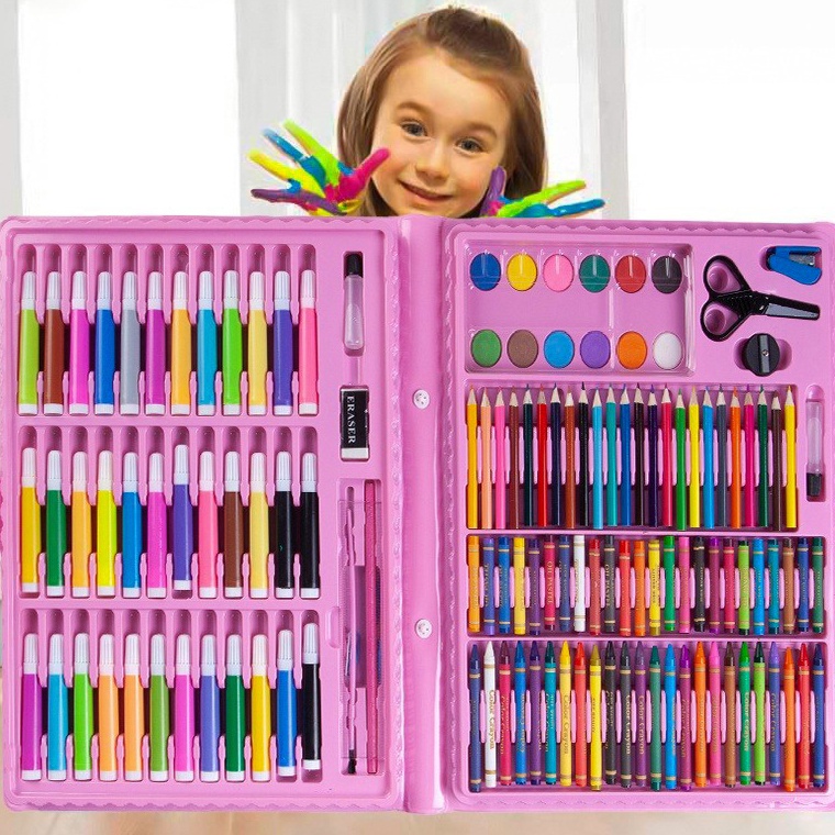 

KODE V87D Perlengkapan Menggambar Krayon Pensil Warna Anak Set Koper 15 in 1 Crayon Full Alat Melukis Mewarnai Set Kids Land