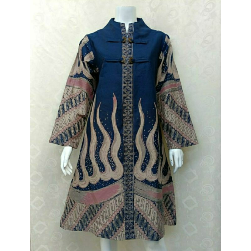 TUNIK / DRESS BATIK SOLO KANCING DEPAN FULL TRIKOT