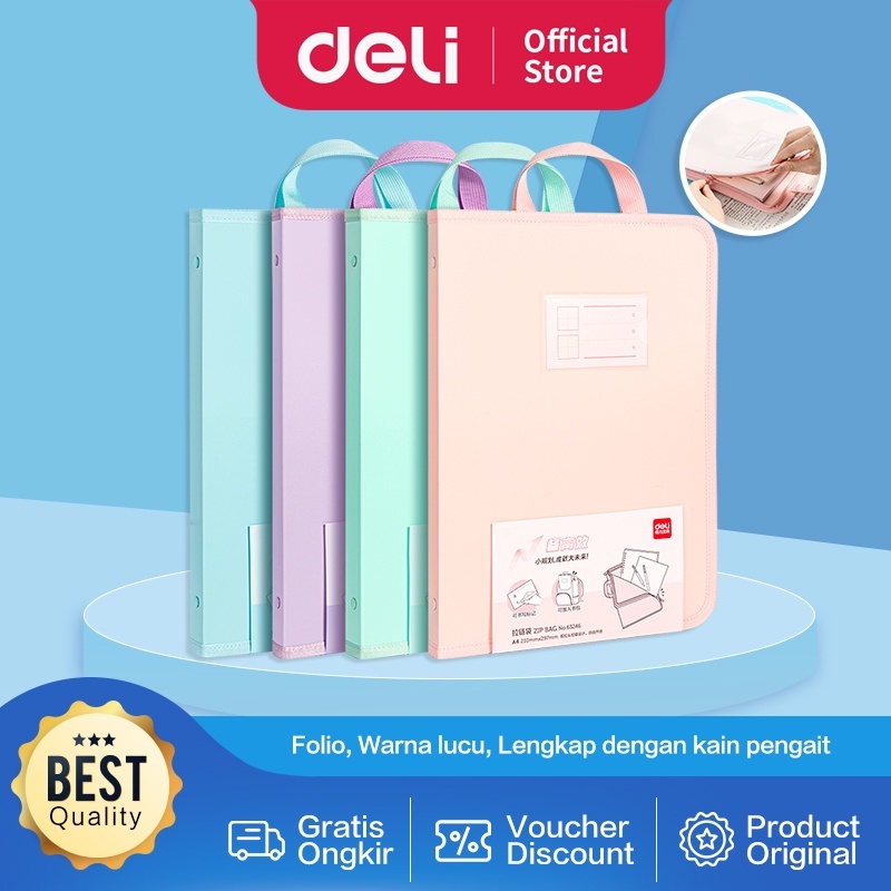 

Deli Zip Bag / Map Tas Folder Retsleting Ukuran A4 Lucu 63246