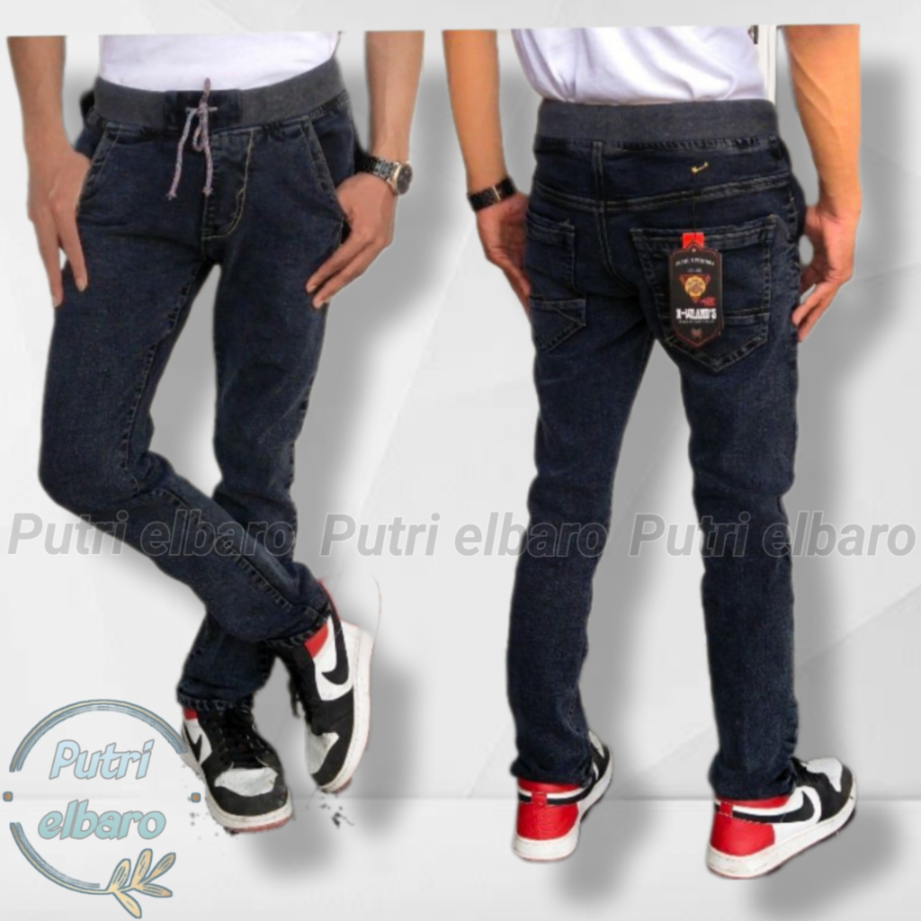 celana panjang jeans pria / Celana Jeans pinggang karet / Jeans pinggang karet Denim Pria