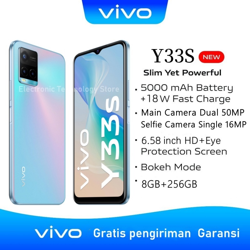 HP VIVO Y33S/RAM 8GB+256GB ROM/HP MURAH/Handphone/HP Android/Smartphone 6.58 inch Baterai 5000mAh Du