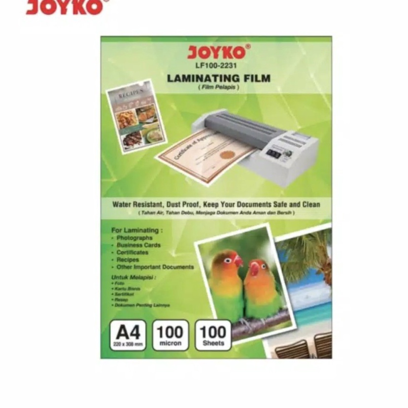 

Top Grade Plastik Laminating A4 Joyko 1 Micron LF12231 HARGA 1 Pcs