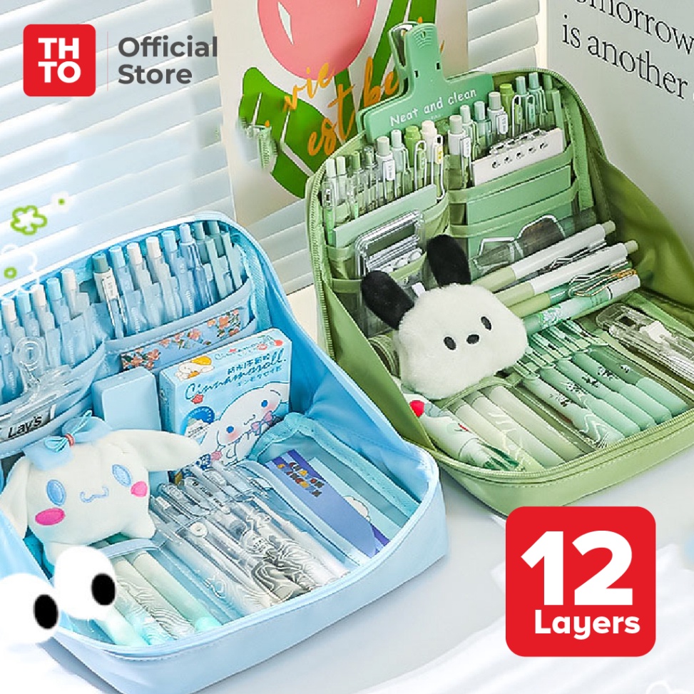 

THTO 12 Layer Tas Tempat Pensil Case Pouch Anak Sekolah Transparan Kapasitas Besar Stationery Kantor A2 ART E5L1