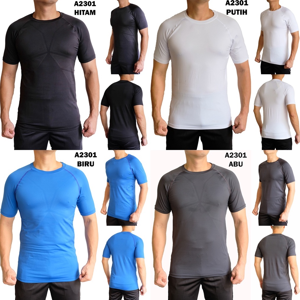 KODE T1W Kaos Olahraga Pria Polos A231 Baju Sport Olah Raga Training Gym Pakaian Fitnes Fitness Laki