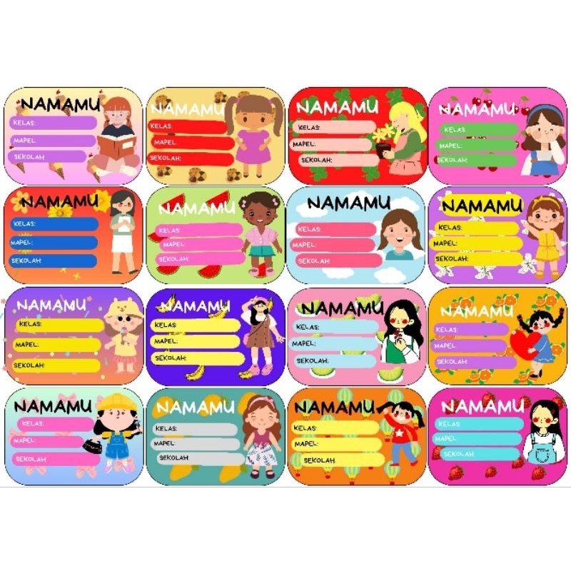 

Stiker Label Buku Girl Cute Kiyowo Unik Lucu Pastel isi 16 pcs custom nama