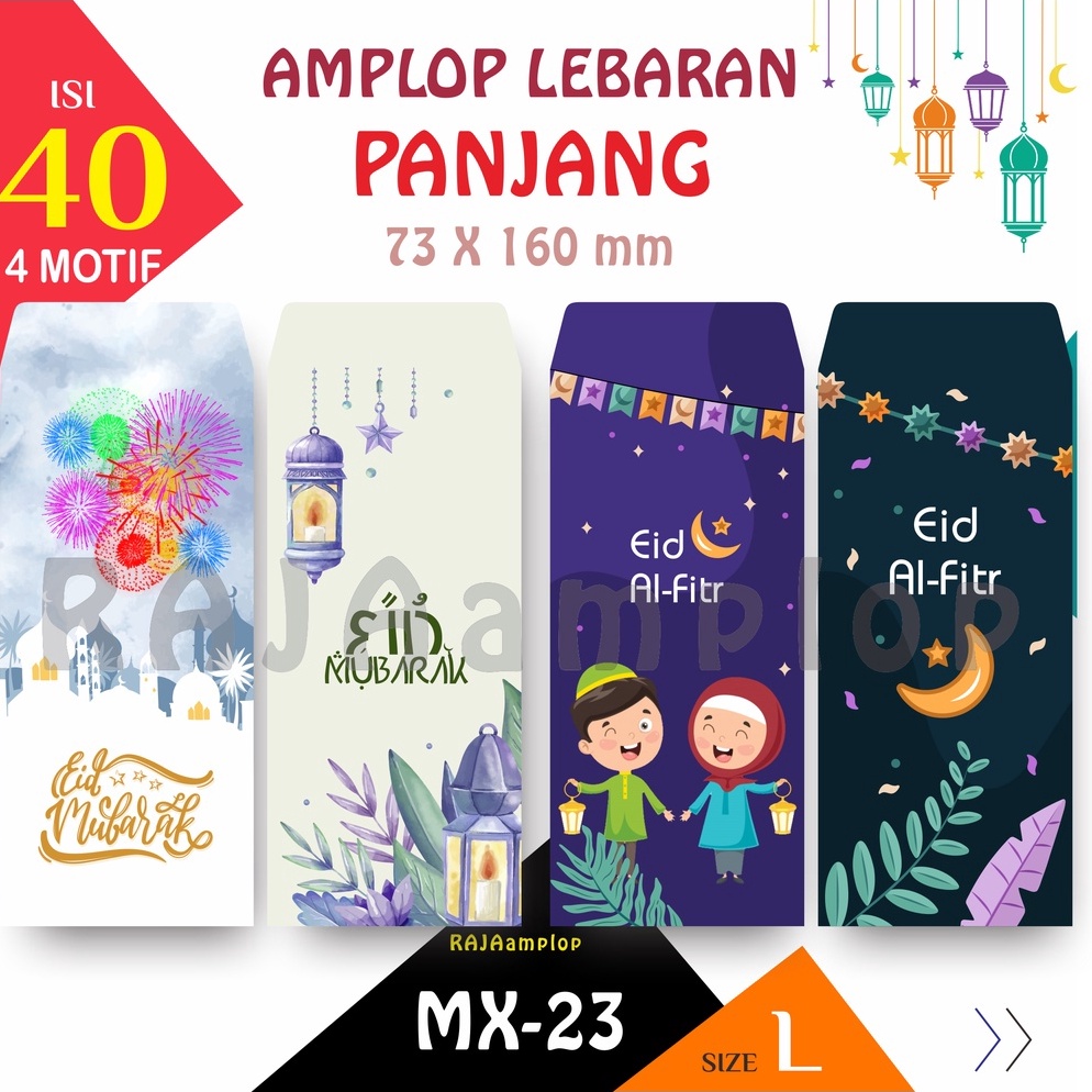 

KODE A25G RAJAamplop Paket 4 lbr MIX 4 Motif PANJANG Angpao THR Lebaran Idul Fitri BESAR