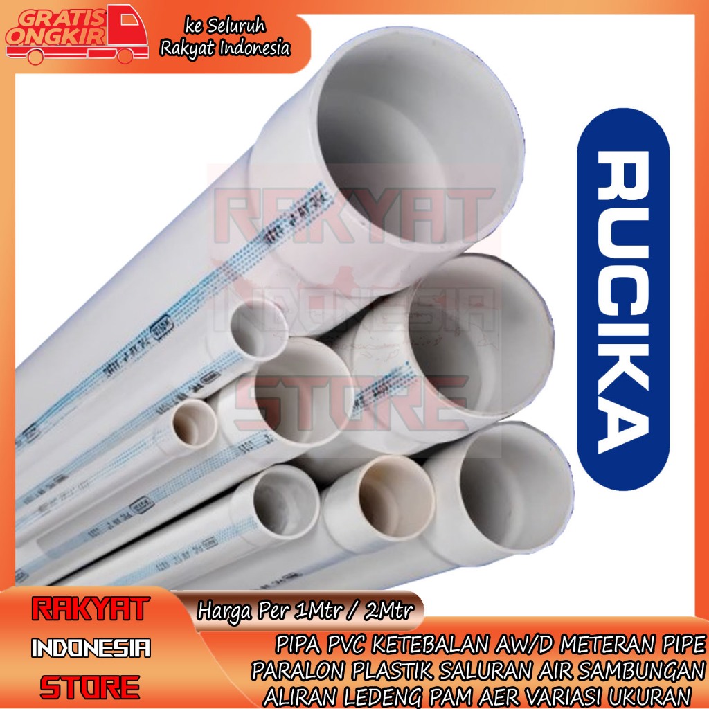 PIPA PVC RUCIKA 1½" AW D METERAN PUTIH 1 2 METER PARALON 1.5 1,5 PRALON LEDENG PIPE PLASTIK PELASTIK