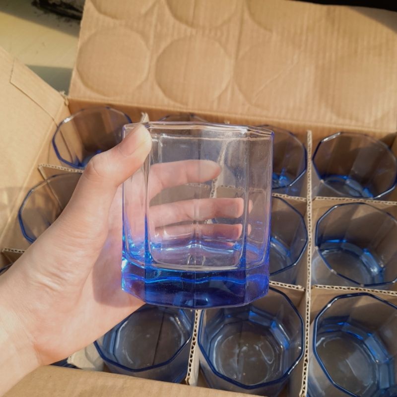 GELAS KACA BIRU LOWBALL gelas gelas unik gelas bagus gelas lucu gelas soda gelas minum gelas hotel