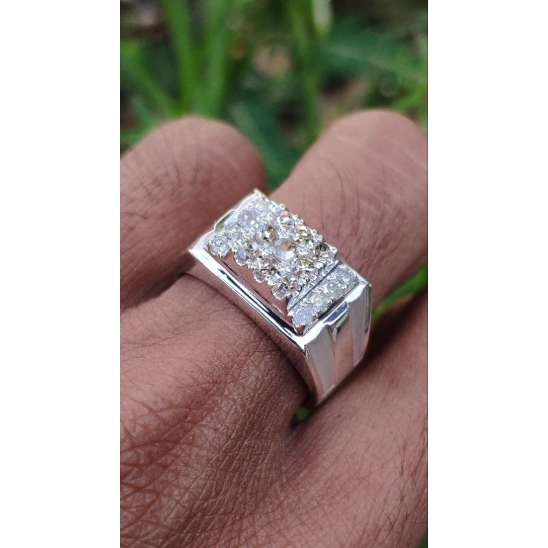 Cincin berlian cowok simple cincin pria mewah cincin silver handmade cincin laki full berlian asli c