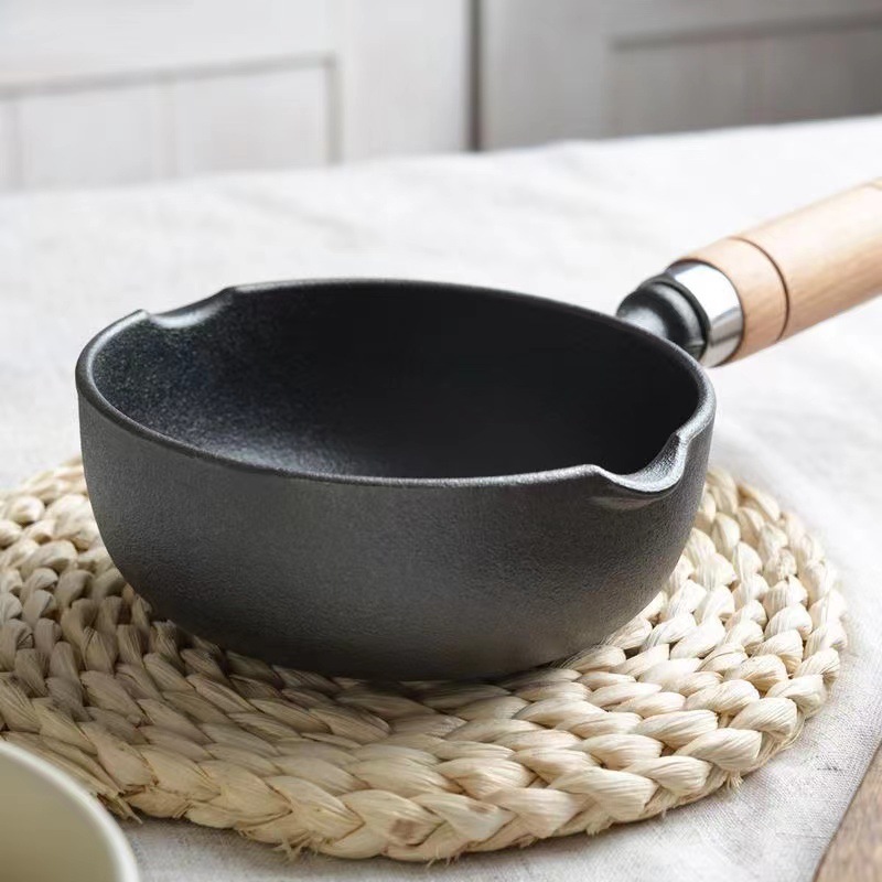 Panci Wajan Frying Pan Cast Iron Mini Wooden Handle Gagang Kayu Kecil