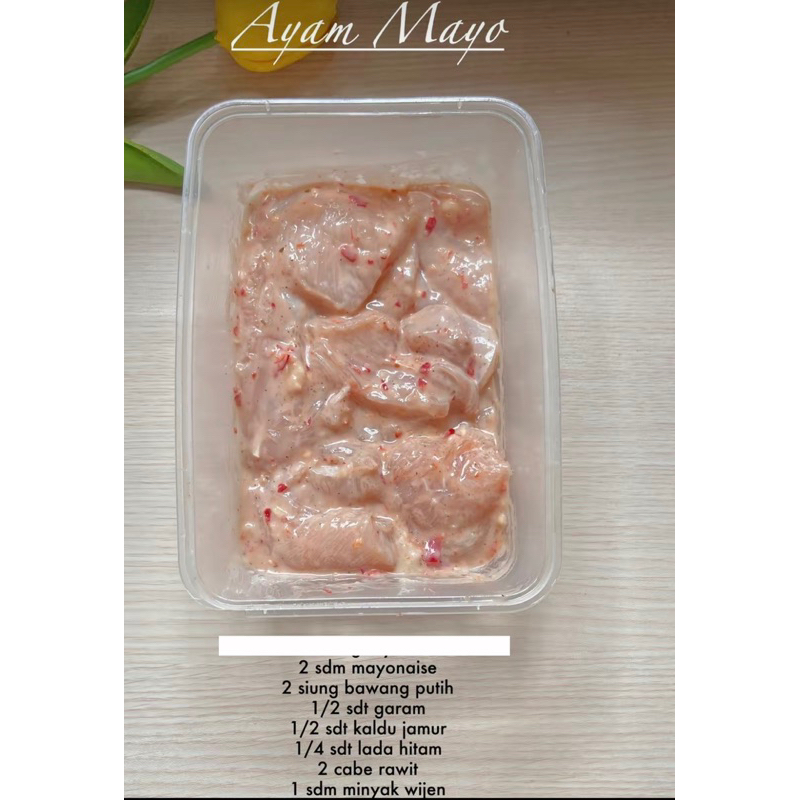 

Marinasi Ayam mayo, bumbu taichan, stick ayam, ayam bbq, lemon bawang
