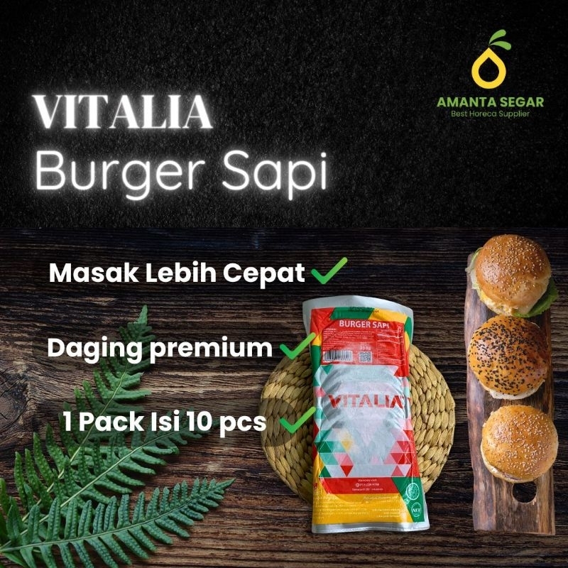 

Vitalia Beef Burger Daging Iris Untuk Isian Burger 250gr isi 10 pcs