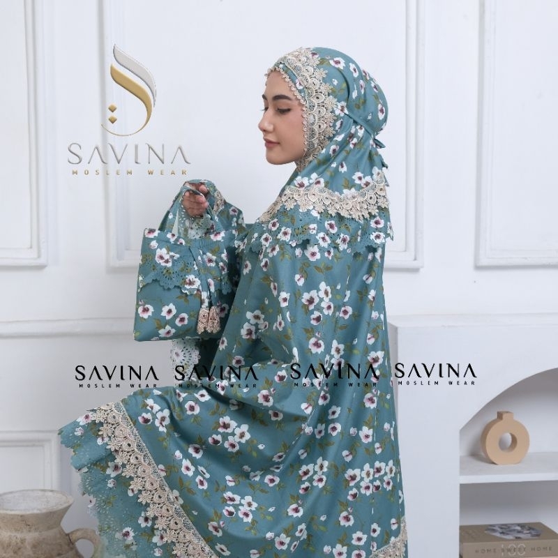 Savina - Mukena Adissa Motif Renda Rempel Lasercut Menutup Dagu Katun Premium | Mukena Katun  Dewasa