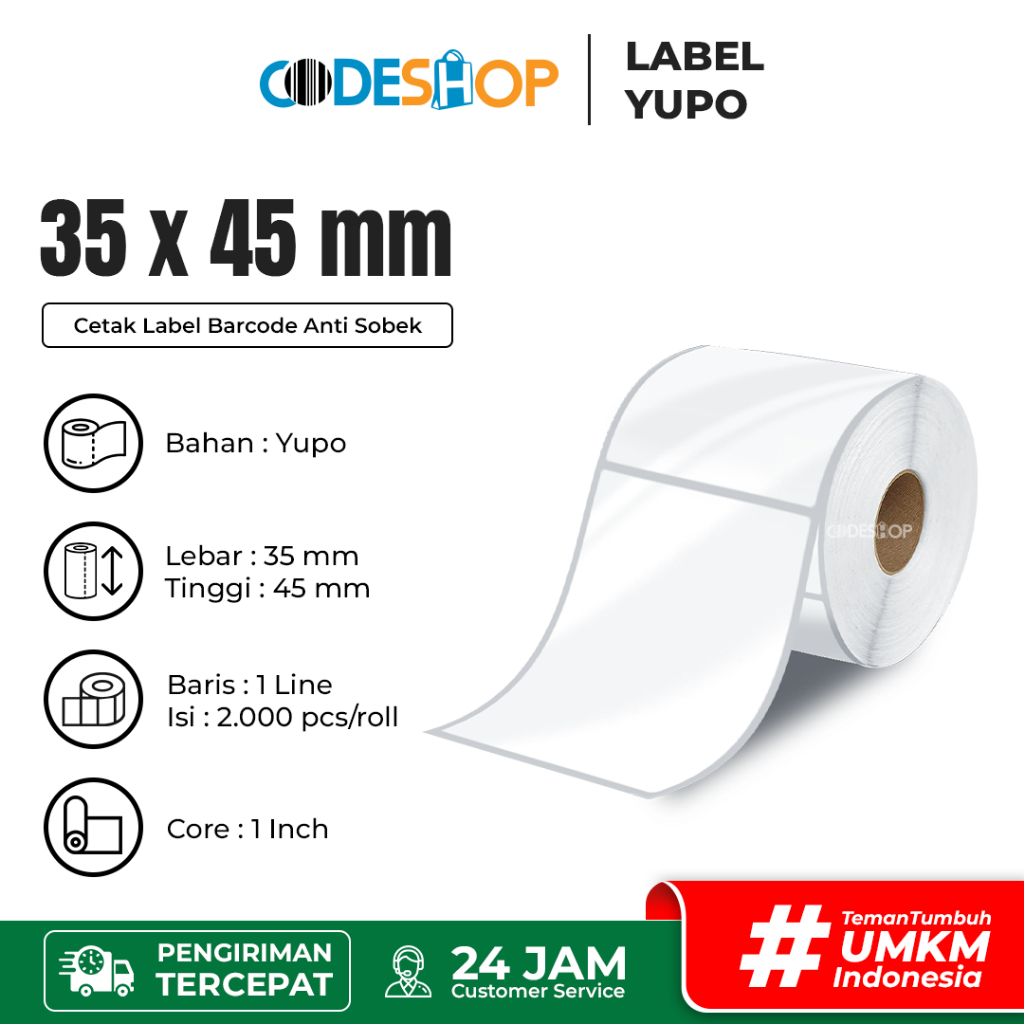

Label Yupo 35x45 mm Stiker Printer Barcode Citizen Honeywell