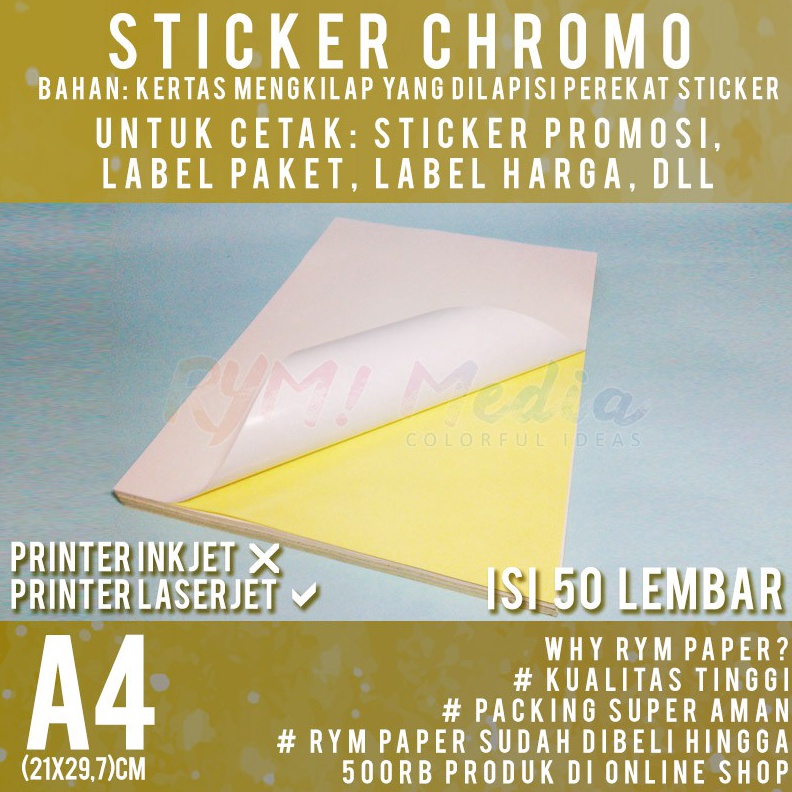 

KODE K47L Sticker Chromo A4 isi 5 lembar Kertas Stiker Glossy Mengkilap A4