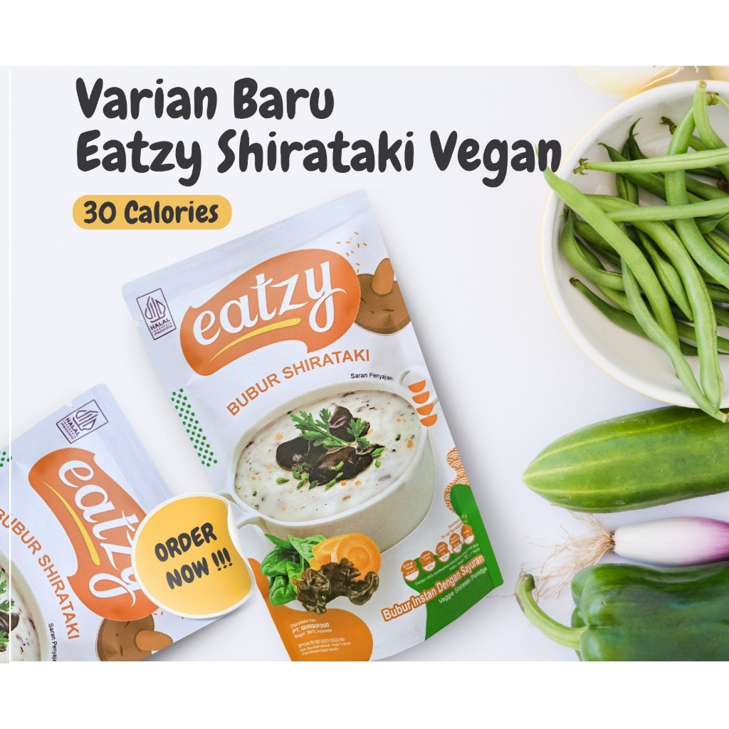 

Bubur Eatzy Shirataki Varian Vegan,Diet, Halal, Shirataki
