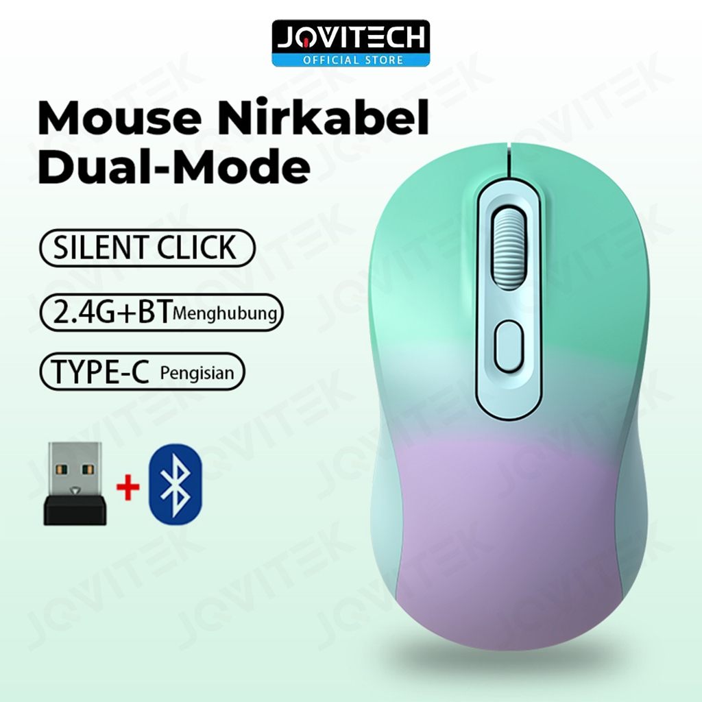 Jovitech Dual Mode Colorful Wireless Mouse Silent Click Bluetooth USB Receiver Optical Rechargeable 