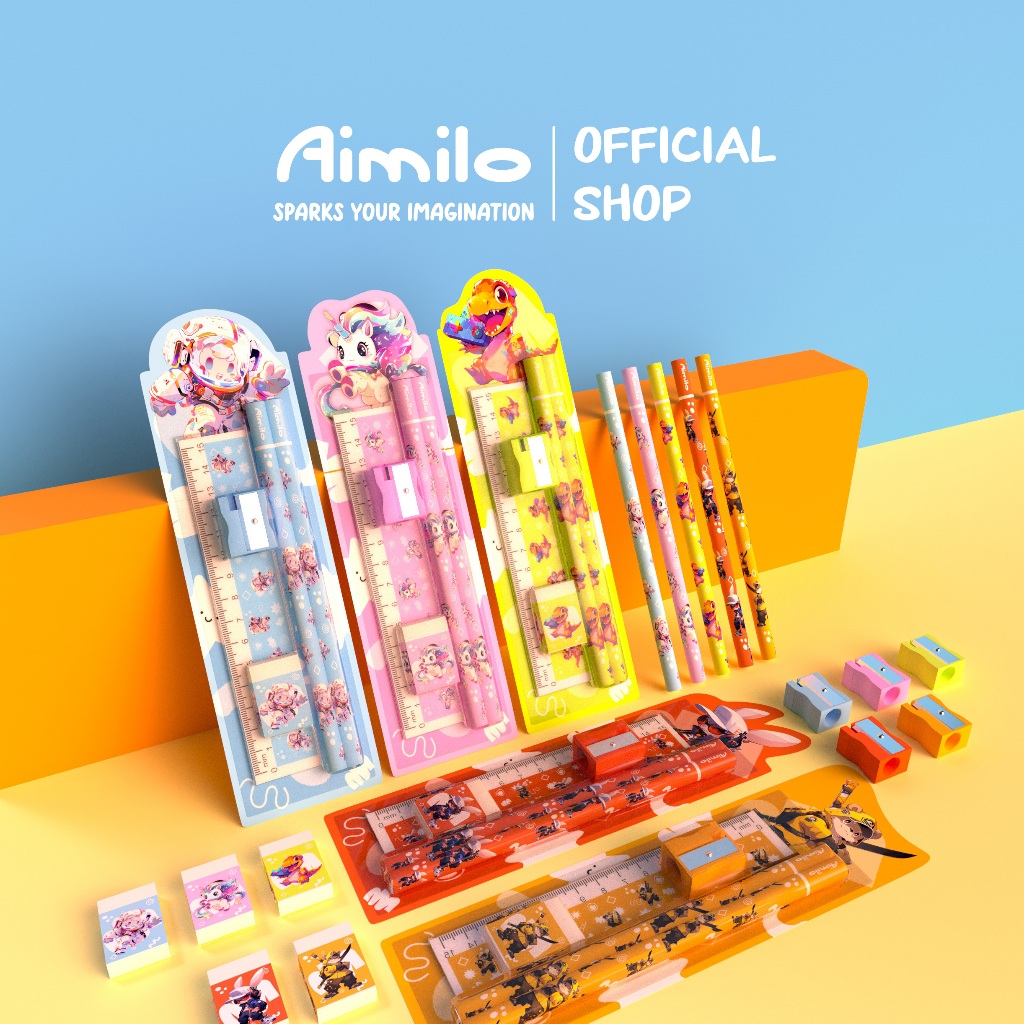 

Aimilo Stationery Set 5 in 1 Alat Tulis Anak Sekolah Penghapus penggaris Pensil Serutan Karakter Lucu