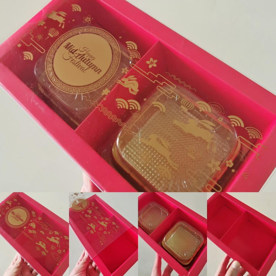 (5 Pcs) Box Mika Mooncake Isi 150 Gram Kotak Kue Bulan Sekat 2 Dus Moon Cake Merah + Tag Uk 25x14x6