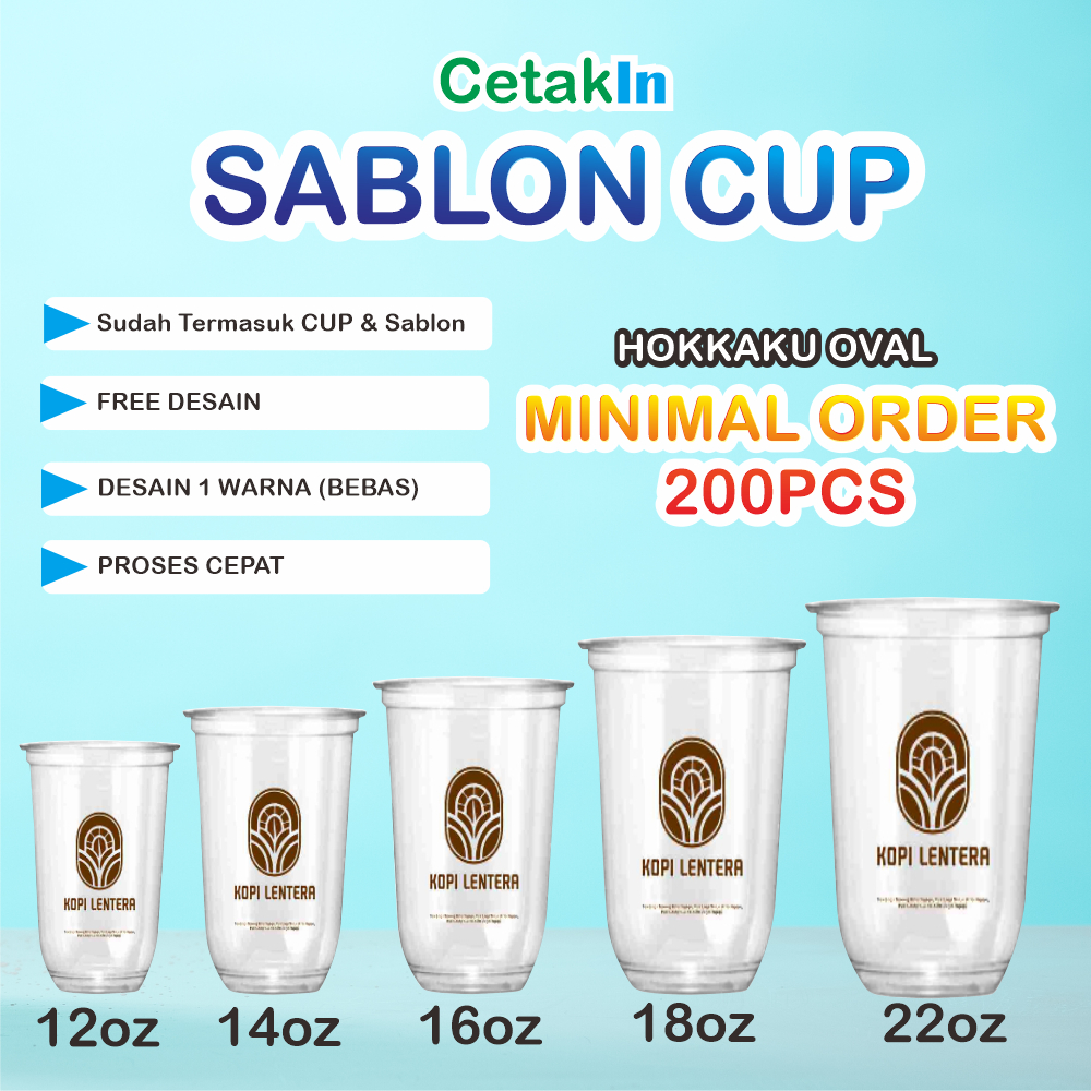 Sablon Cup Gelas Plastik Oval Hokkaku 12oz 14oz 16oz 18oz 22oz Custom Murah Free Desain