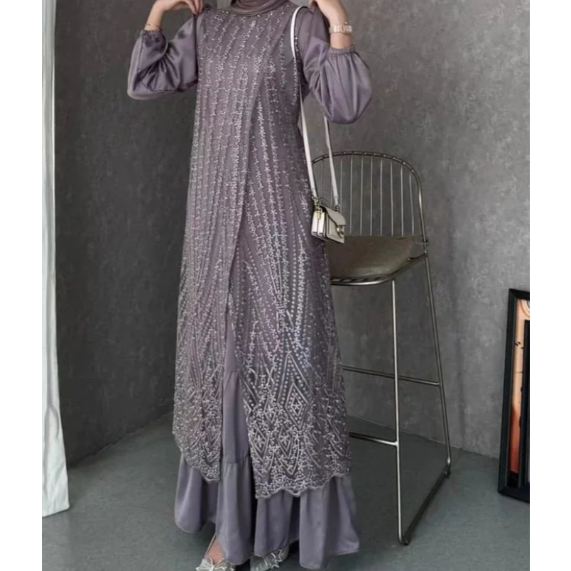 Olivia Dress Bahan Velvet Mix Brukat Dress Wanita Terbaru 2024 Gamis Murah Trendy Viral