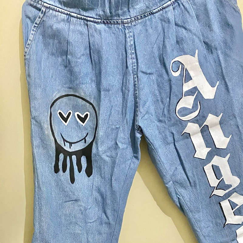 PRELOVED Celana Jeans Baggy Unfinished (Hand Painting) Custom Design Denim
