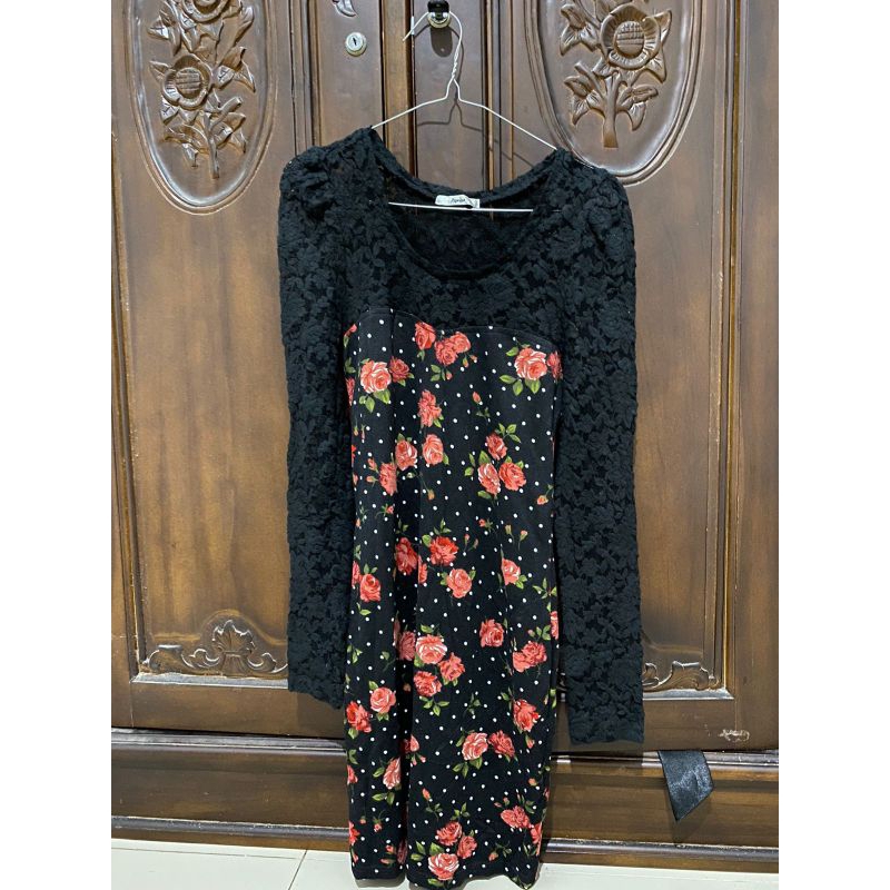 preloved mini dress pesta brokat hitam / tunik