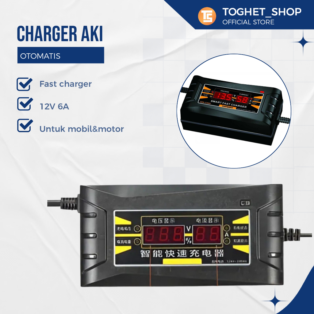 Charger Aki Charger Accu Otomatis Aki Mobil Motor Smart Battery Charger 12V 6A Super Fast Charger