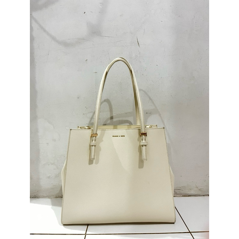 Charles and Keith CK Sansa Tote Bag - Cream