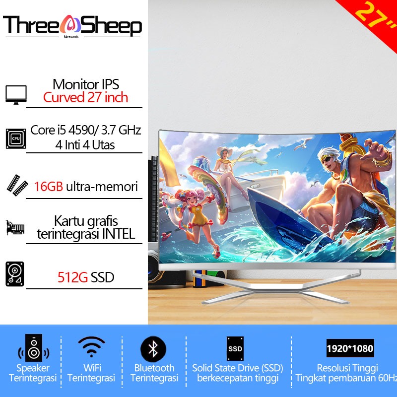[layar sentuh]Komputer All in one PC gaming Core Intel i5/i7 16G SSD 512GB Desktop Layar sentuh lipat Monitor PC 27/24Inch AIO Computer WiFi/Bluetooth Windows10/11 Gratis Keyboard dan Mouse Dapat dipilih,Garansi 1 Tahun-27