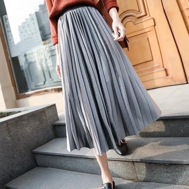 Rok plisket bludru mewah/ hight waist pleated midi 7/8 skirt/Rok plisket velvet Rok payung beludru