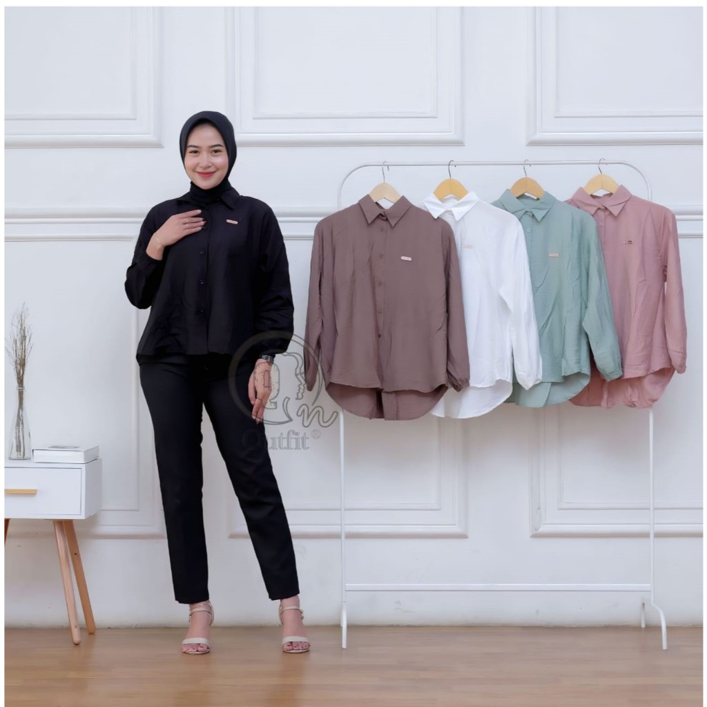Kemeja Linen Rika Top Oversize Wanita Terkini - Kemeja Rika Top Polos Oversize Lengan Panjang