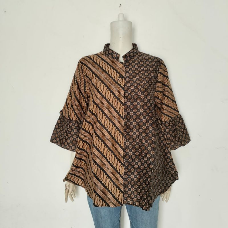 Atasan Batik Wanita Modern, Kemeja Batik Sogan Wanita, Baju Batik Kerja Wanita Motif Kombinasi Lucu 