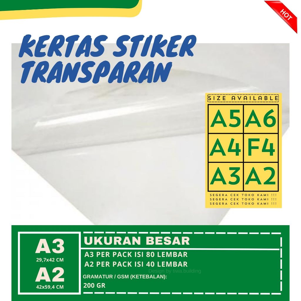 

KERTAS STIKER TRANSPARAN A3 & A2 PERPACK ISI 40&80 LEMBAR